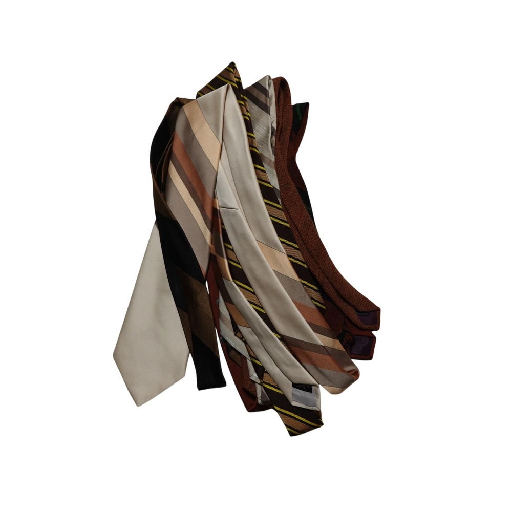 Vintage Mixed Brands Tie Lot Mens One Size Brown Striped Silk Skinny Neckties